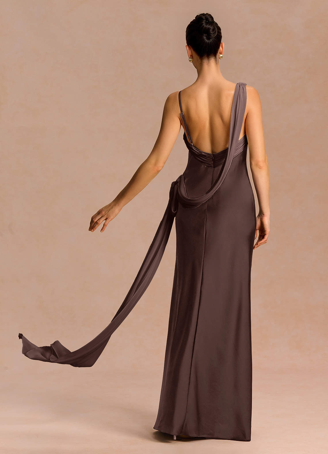 Ixchel A-Line Corset Crepe Chiffon Evening Dress in Truffle