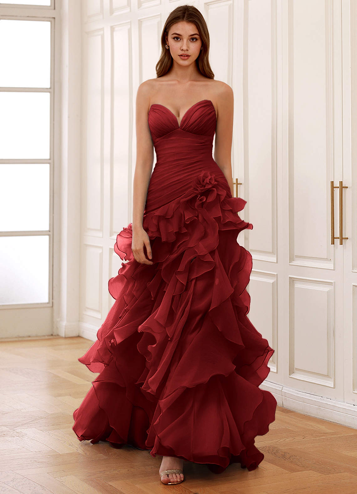 Christabelle Mermaid Sweetheart Chiffon Evening Dress in Burgundy