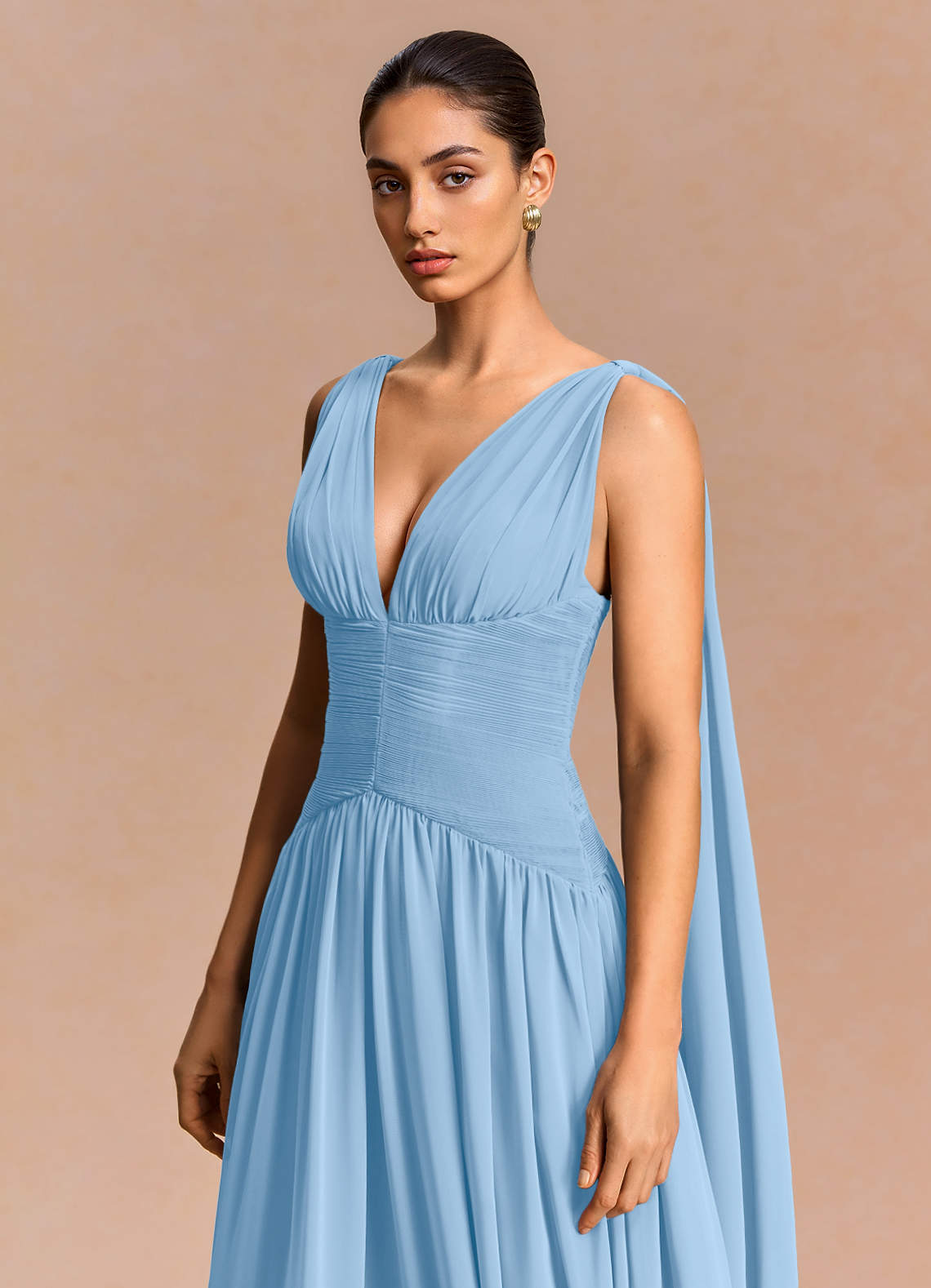 Eluney A-Line V-Neck Chiffon Evening Dress in Haze blue