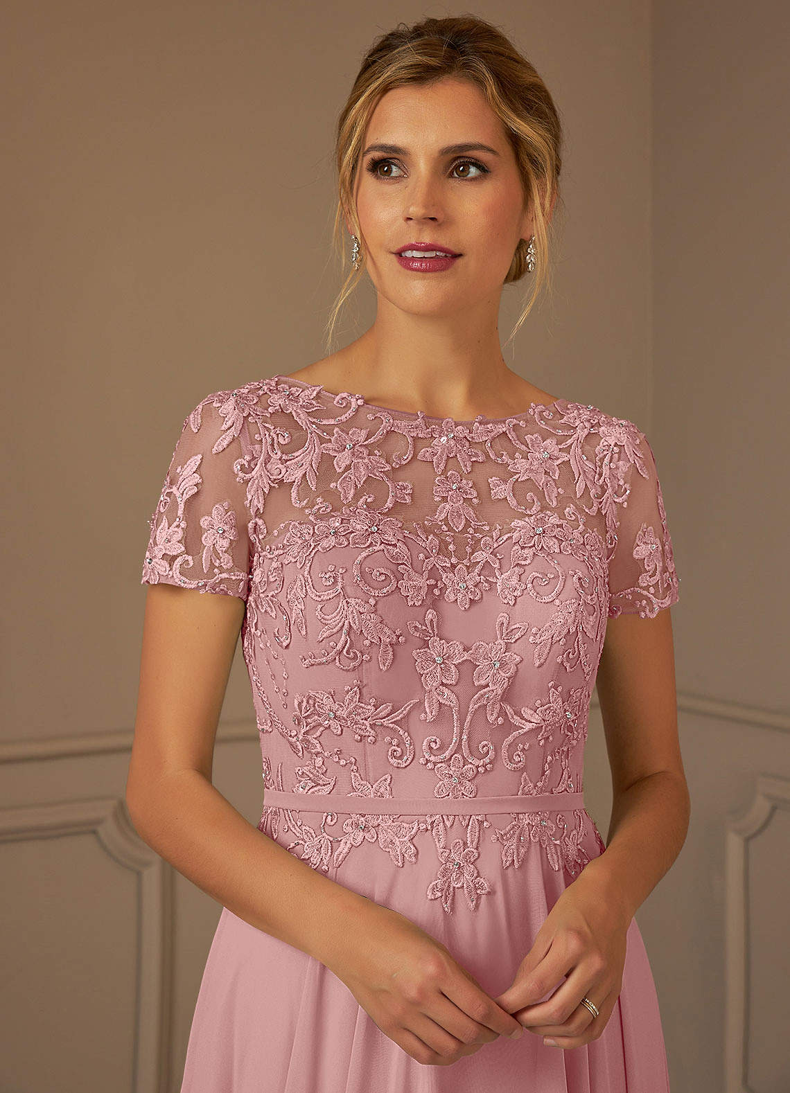 Adina A-Line Boat-Neck Chiffon Mother of the Bride Dress in Dusty Rose