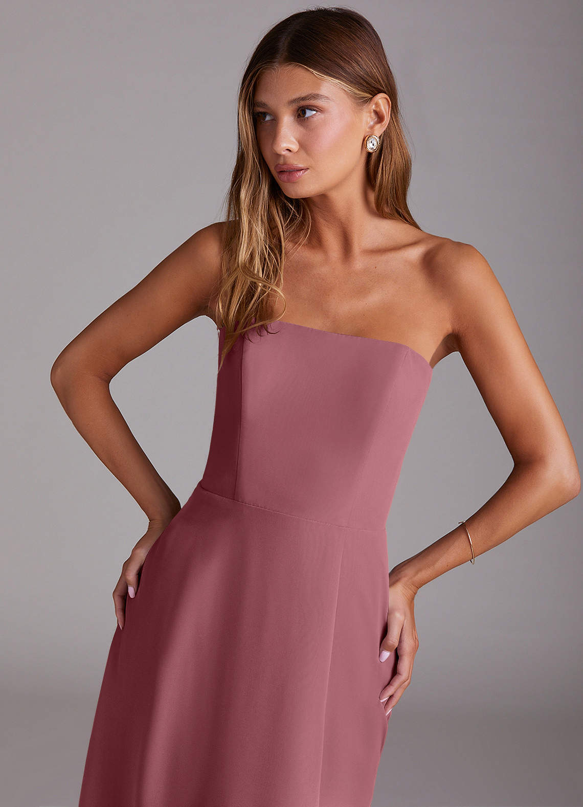 Wren A-Line Straight-Neck Chiffon Bridesmaid Dress in Desert Rose