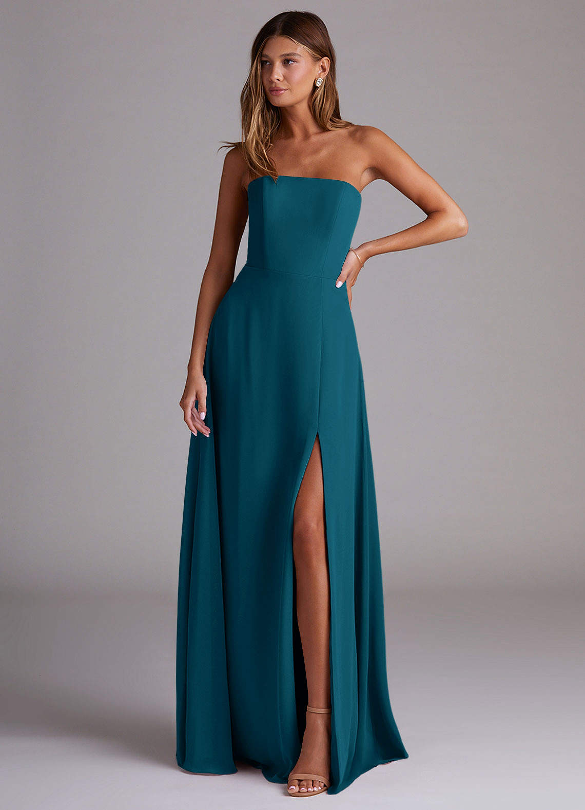 Wren A-Line Straight-Neck Chiffon Bridesmaid Dress in Ink Blue