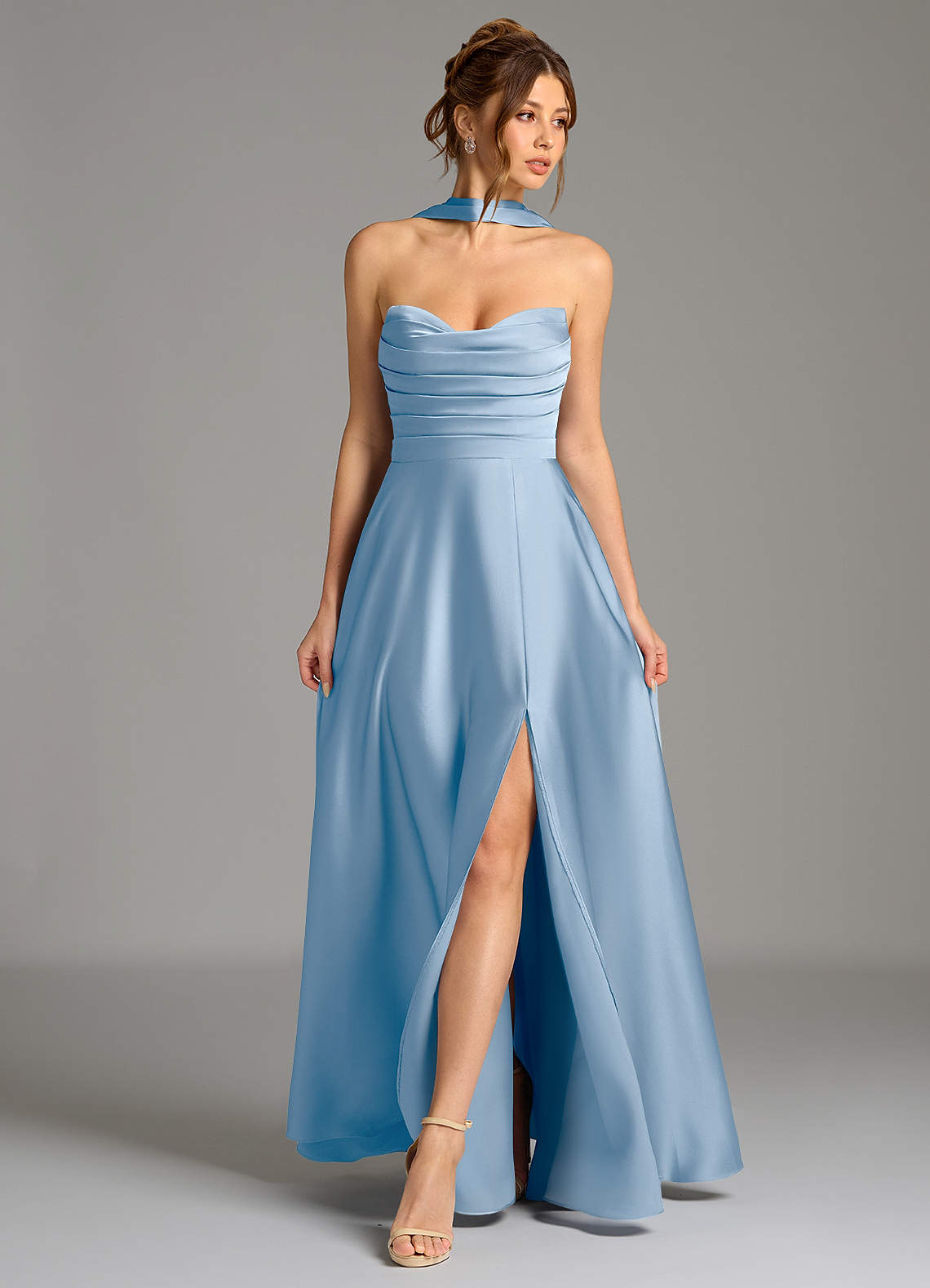 Ayla A-Line Sweetheart Stretch Satin Bridesmaid Dress in Powder Blue
