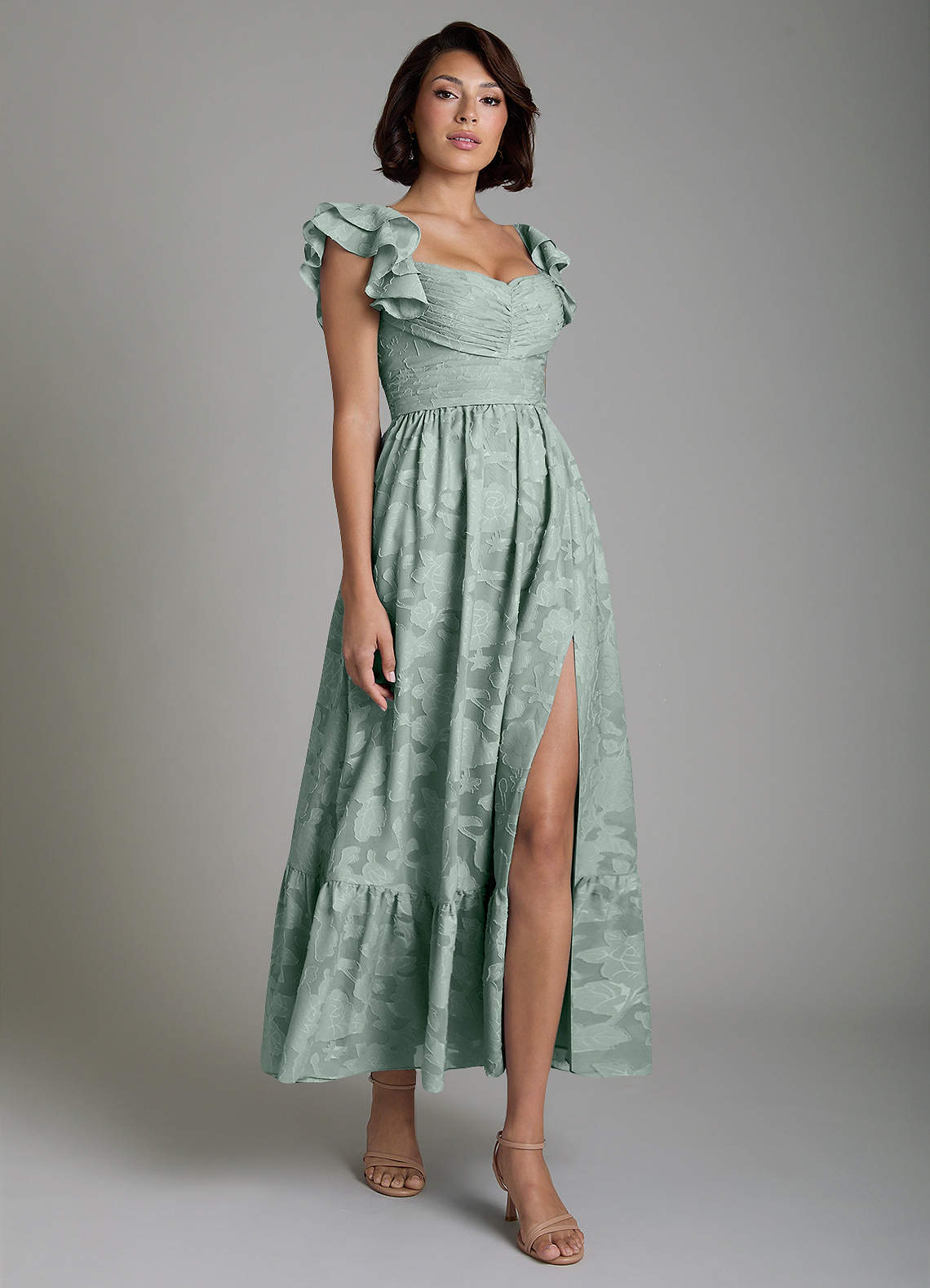 Anaya A-Line V-Neck Floral Burnout Bridesmaid Dress in Agave