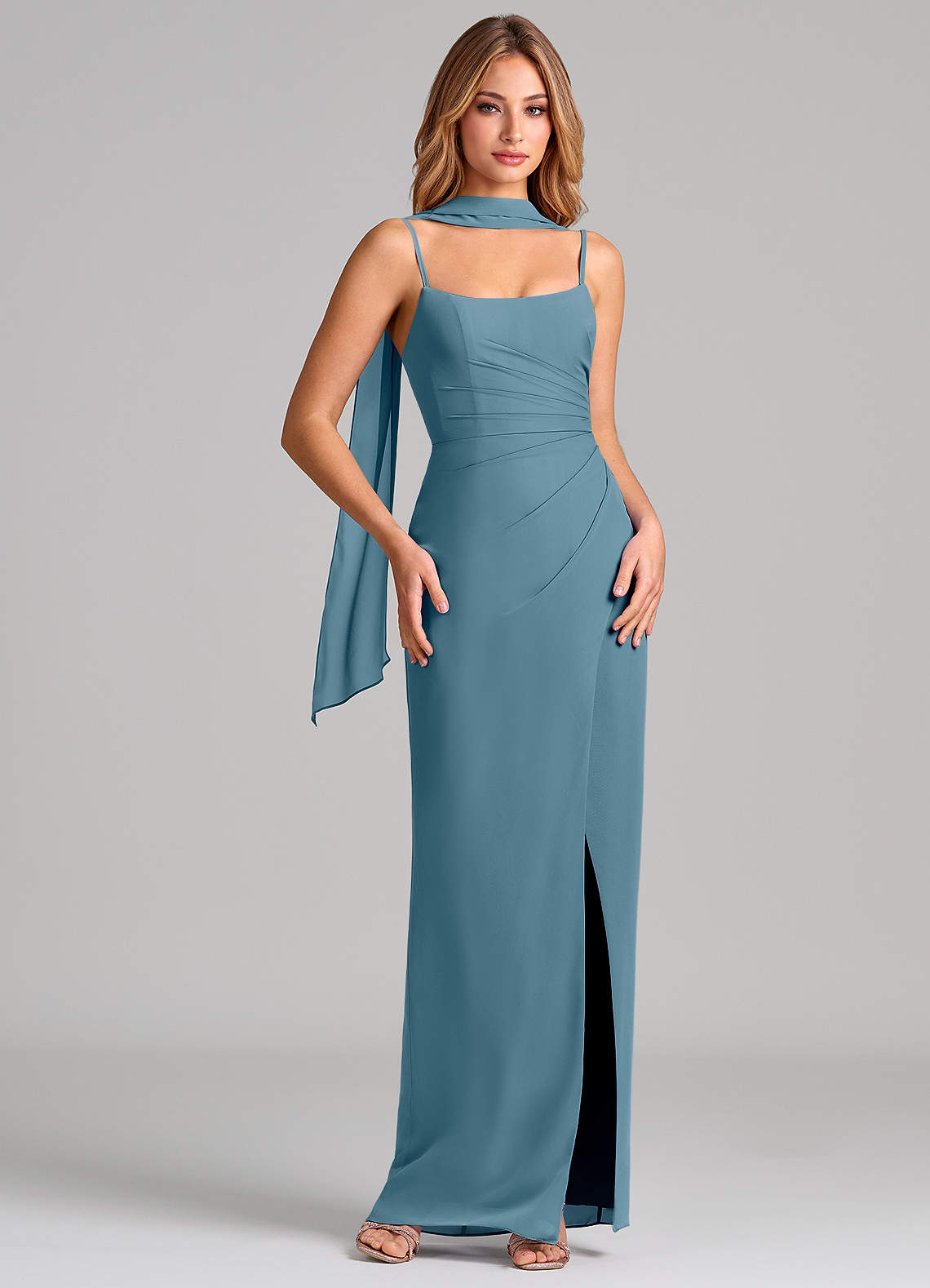 Calandra Sheath Scoop-Neck Chiffon Bridesmaid Dress in Bermuda