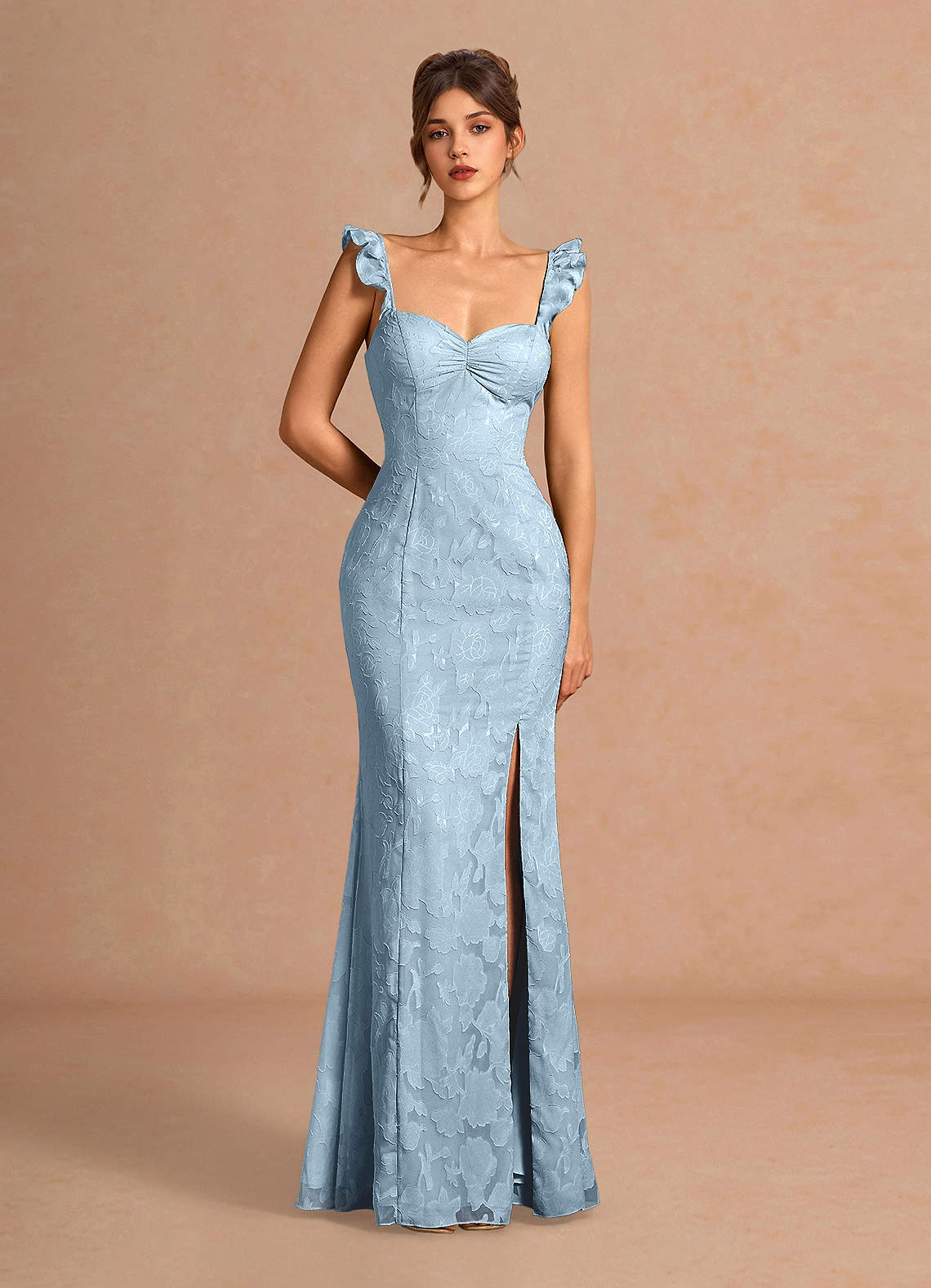 Romilly Mermaid Ruffled Chiffon Burnout Evening Dress in Agave Green