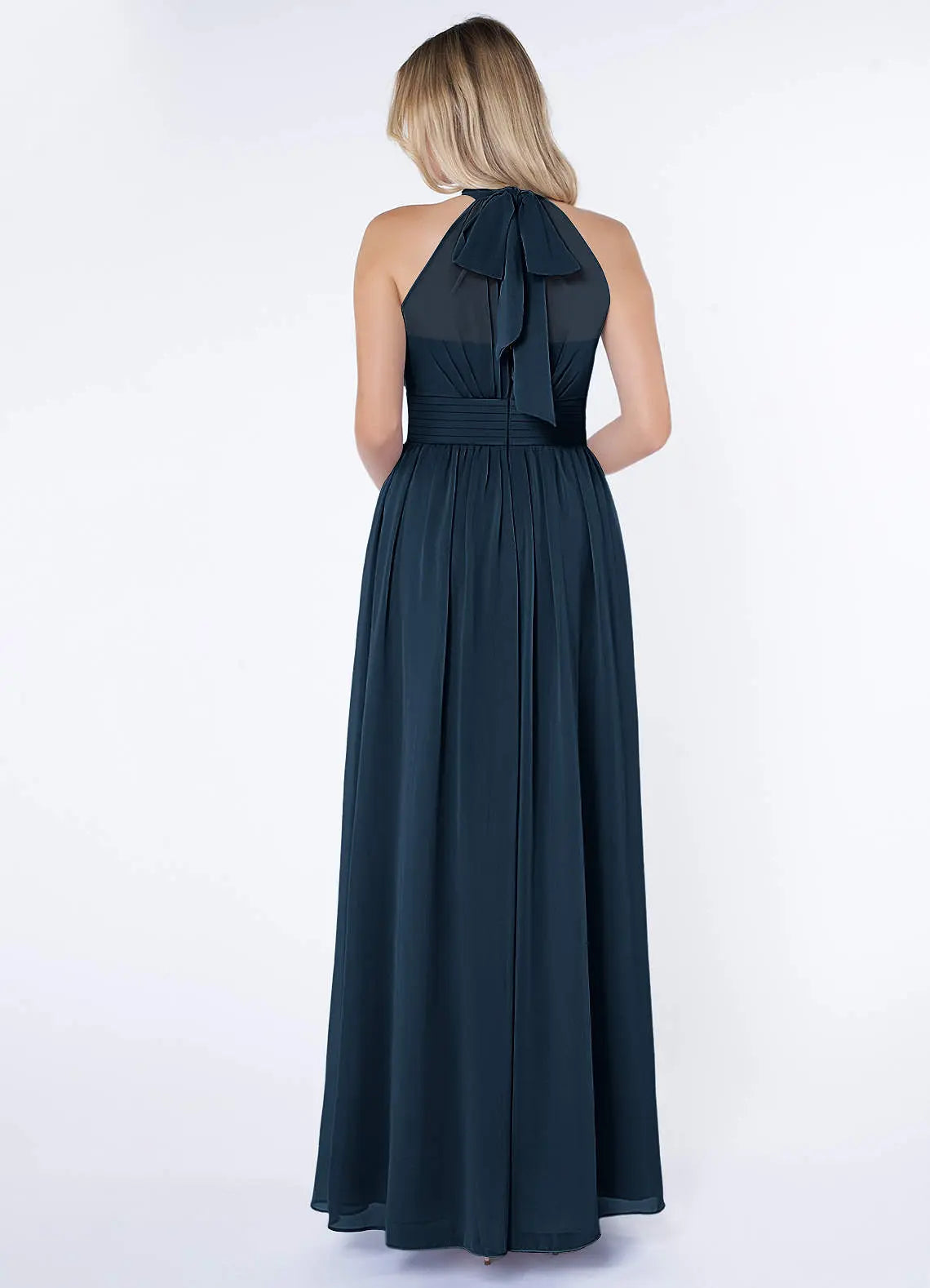 Iman A-Line Halter Chiffon Bridesmaid Dress in Dark Navy