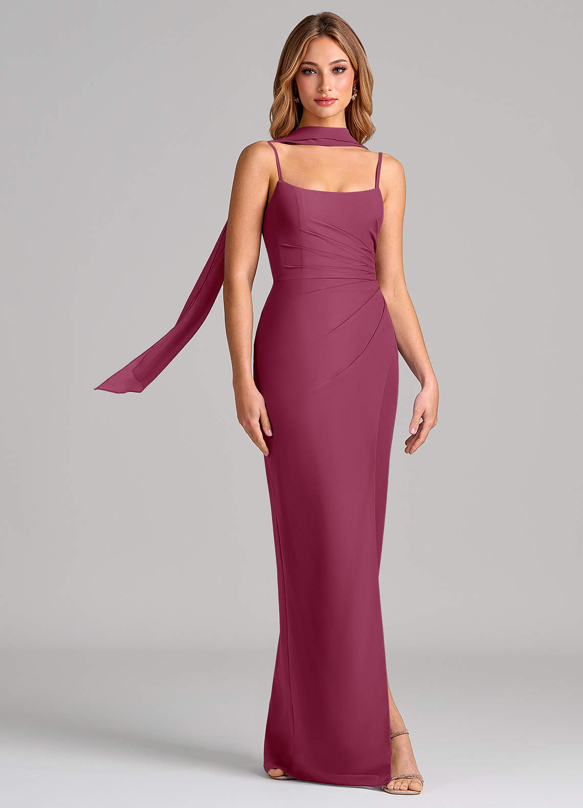 Calandra Sheath Scoop-Neck Chiffon Bridesmaid Dress in Mulberry