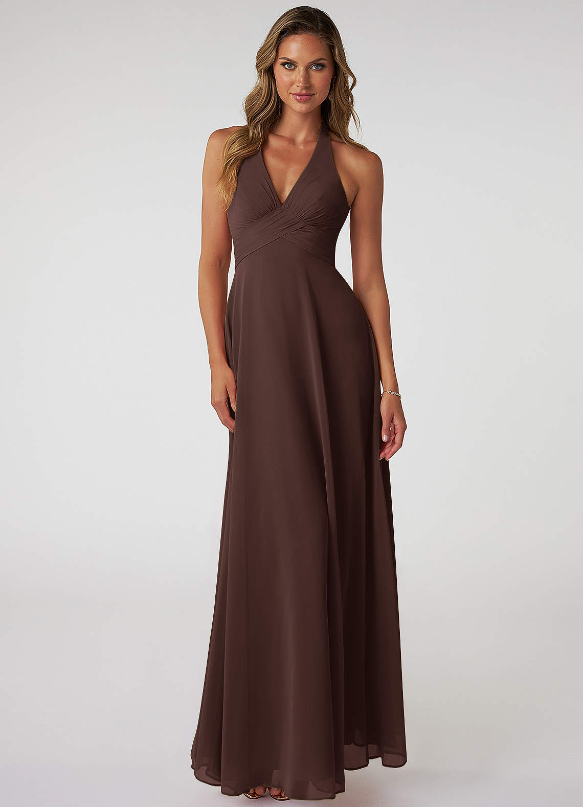 Tessie A-Line V-Neck Chiffon Bridesmaid Dress in Ganache