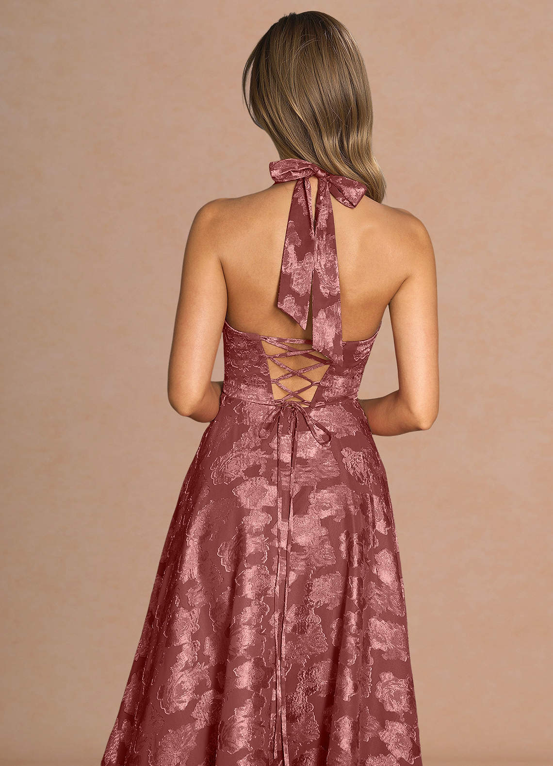 Isabeau A-Line V-Neck Fil Coupé Evening Dress in Vintage Rose
