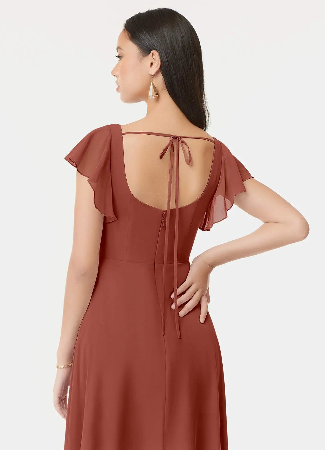 Bondi A-Line Square-Neck Chiffon Bridesmaid Dress in Auburn
