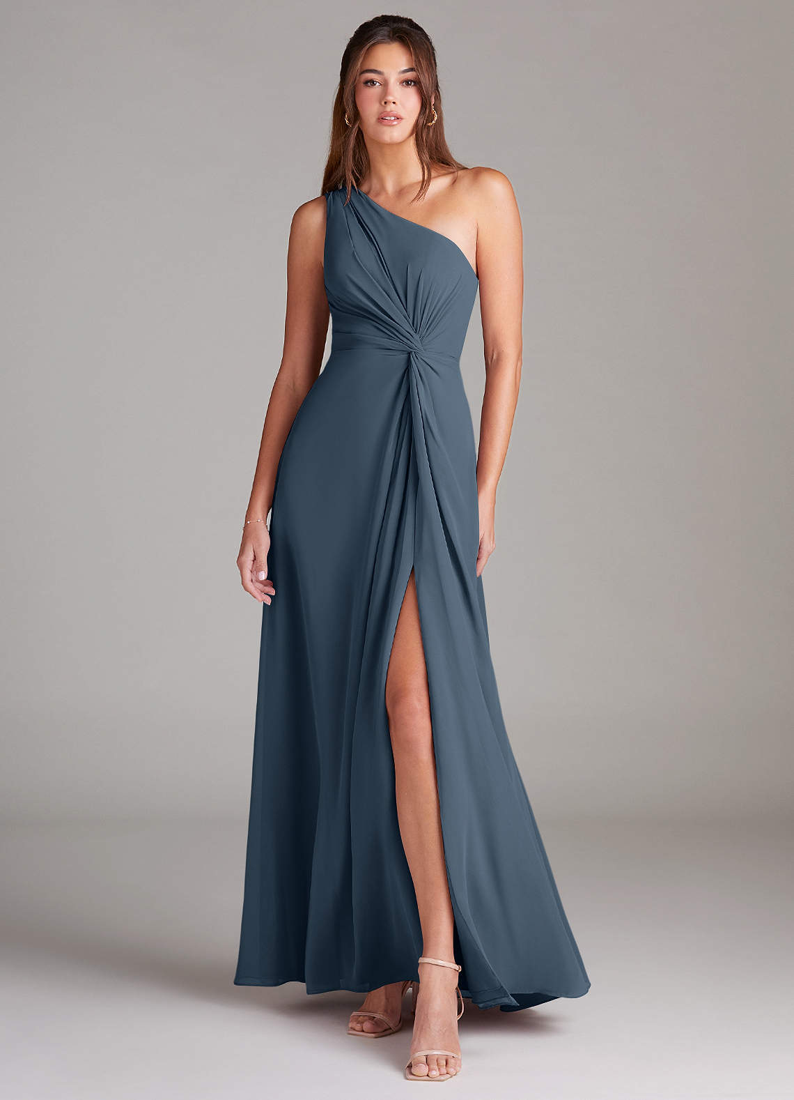 Brooke A-Line One-Shoulder Chiffon Bridesmaid Dress in Neptune