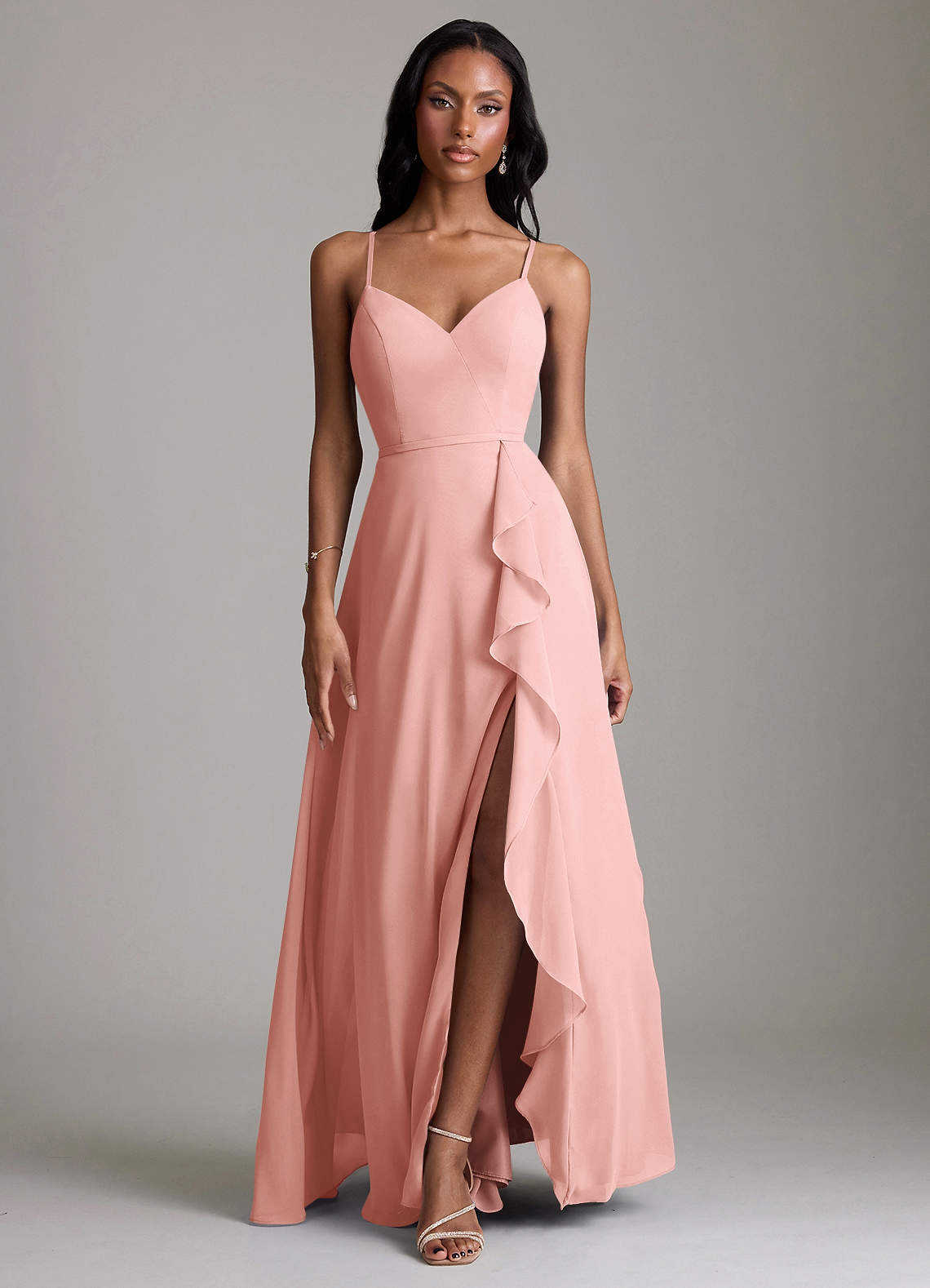 Naeem A-Line V-Neck Chiffon Bridesmaid Dress in Rosette