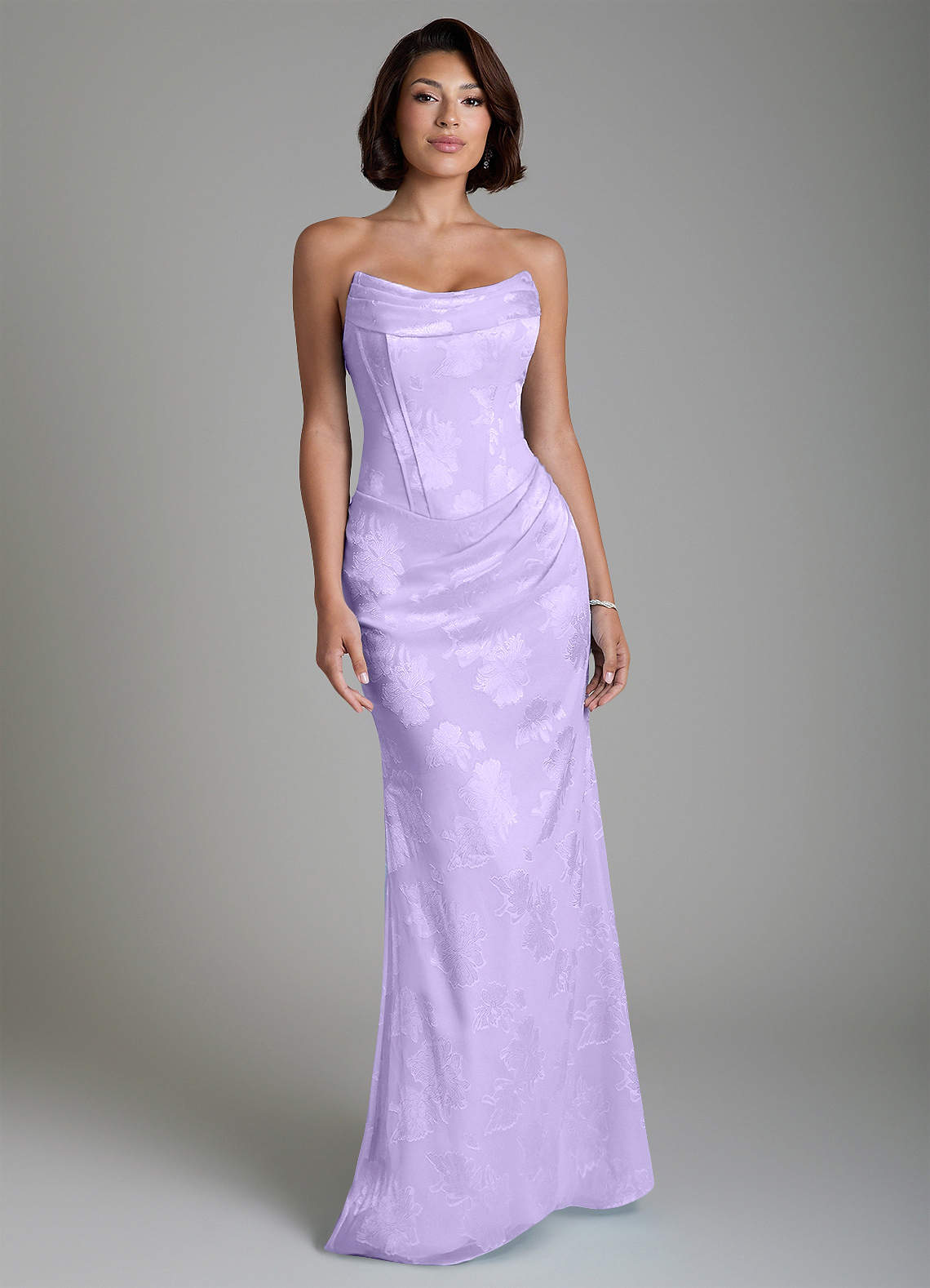 Ariah Mermaid Cowl-Neck Jacquard Bridesmaid Dress in Lilac
