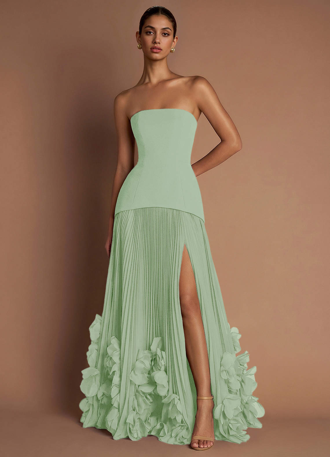 Marnie A-Line Corset Crepe Chiffon Evening Dress in Blushing Pink