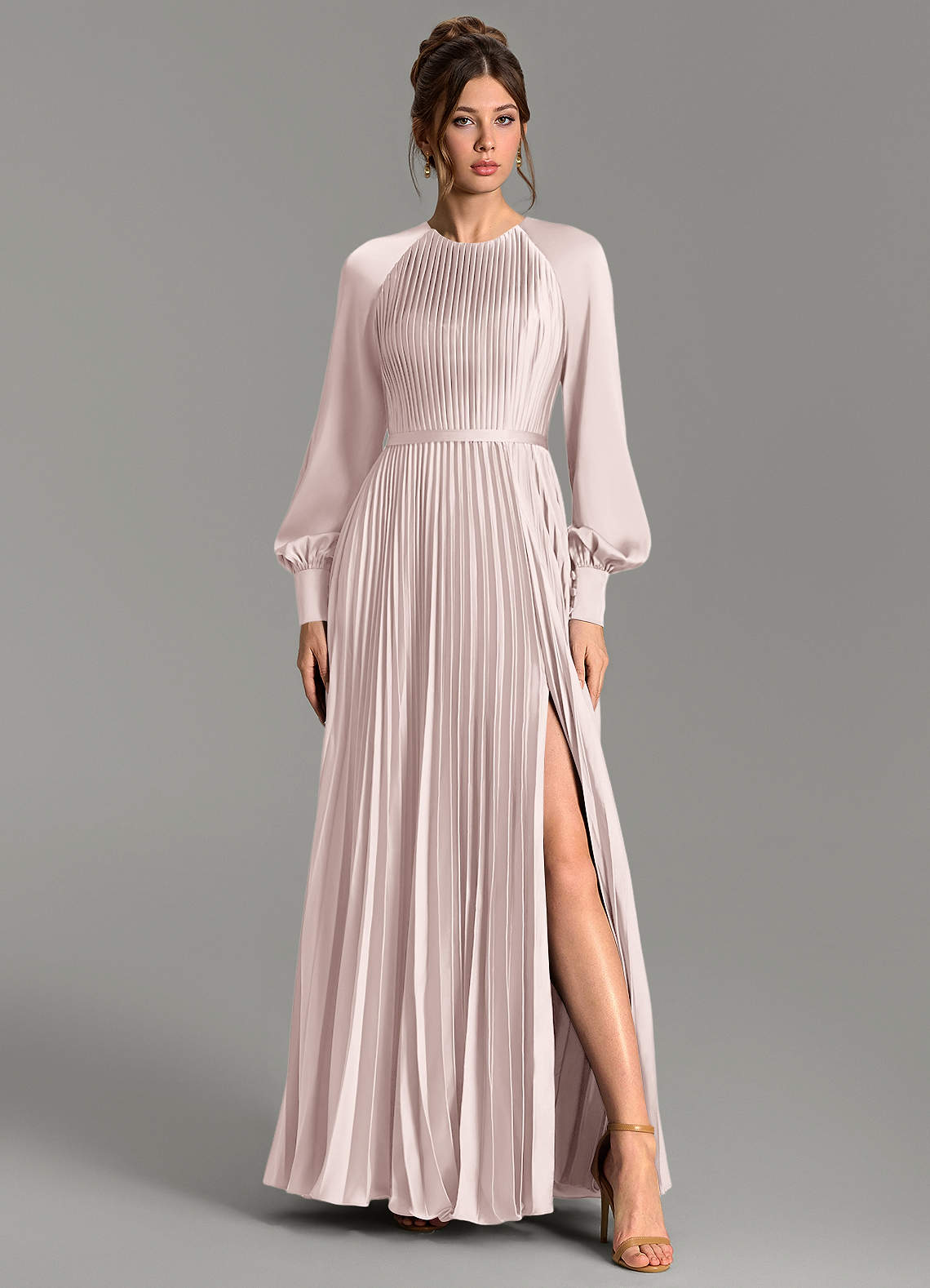 Grayson A-Line Scoop-Neck Stretch Satin Bridesmaid Dress in Blushing Pink