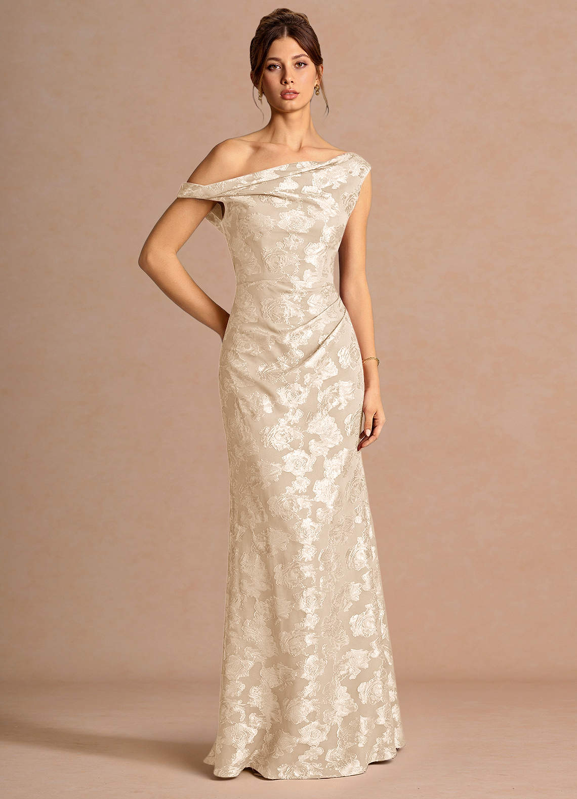Kismet Mermaid One-Shoulder Fil Coupé Wedding Guest Dress in Cream