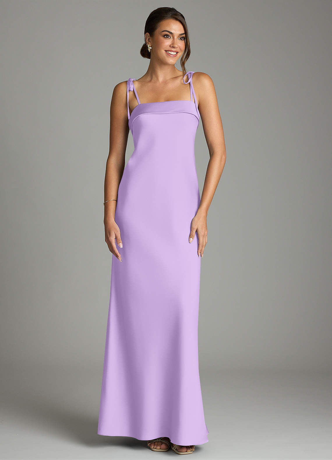 Ellia Sheath Straight-Neck Stretch Satin Bridesmaid Dress in Lilac