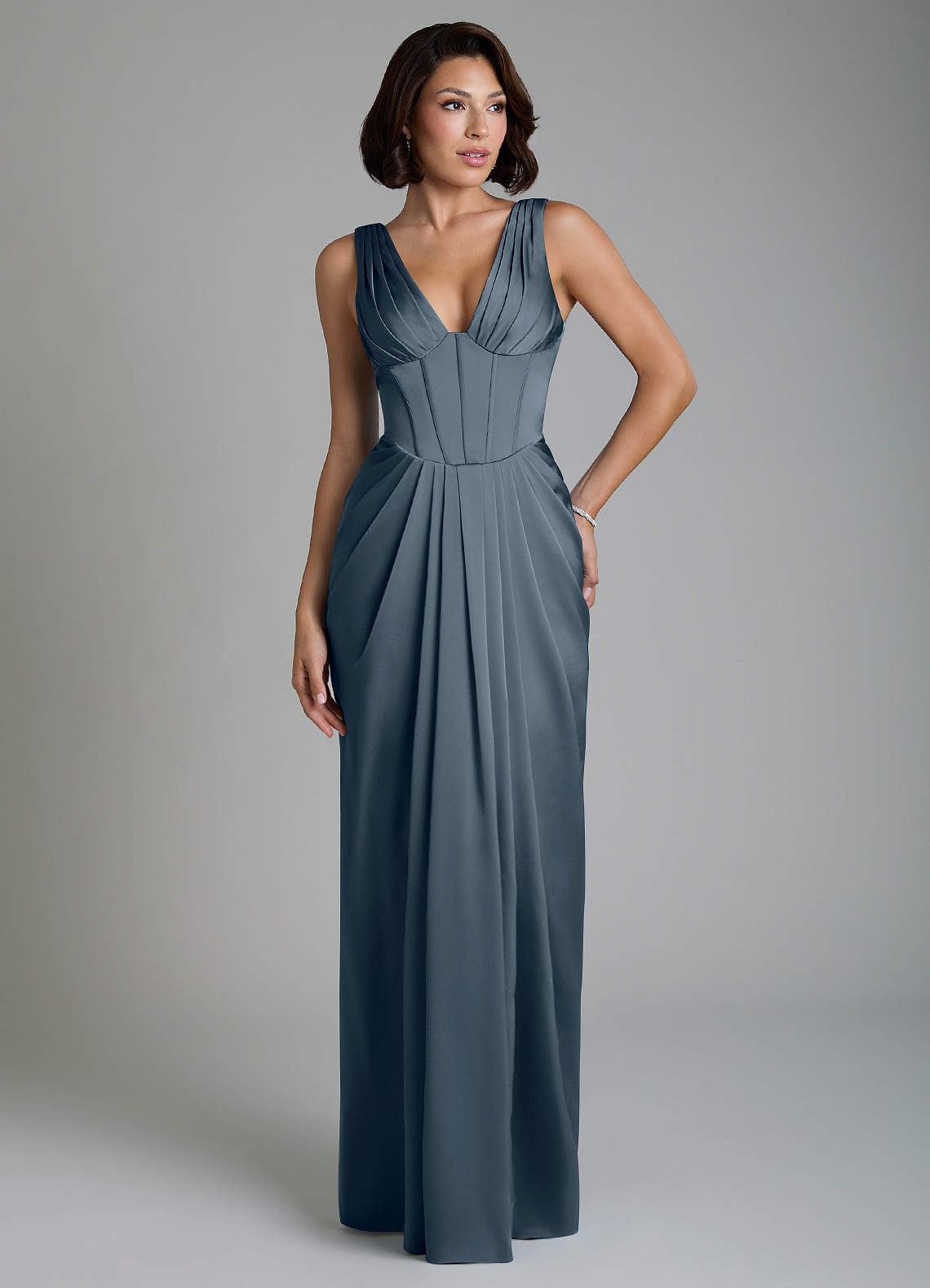 Vanya Sheath V-Neck Stretch Satin Bridesmaid Dress in Twilight