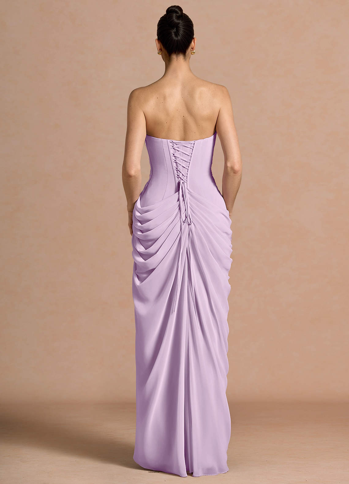 Kaavia Column Pleated Chiffon Maxi Evening Dress in Frosted Lilac