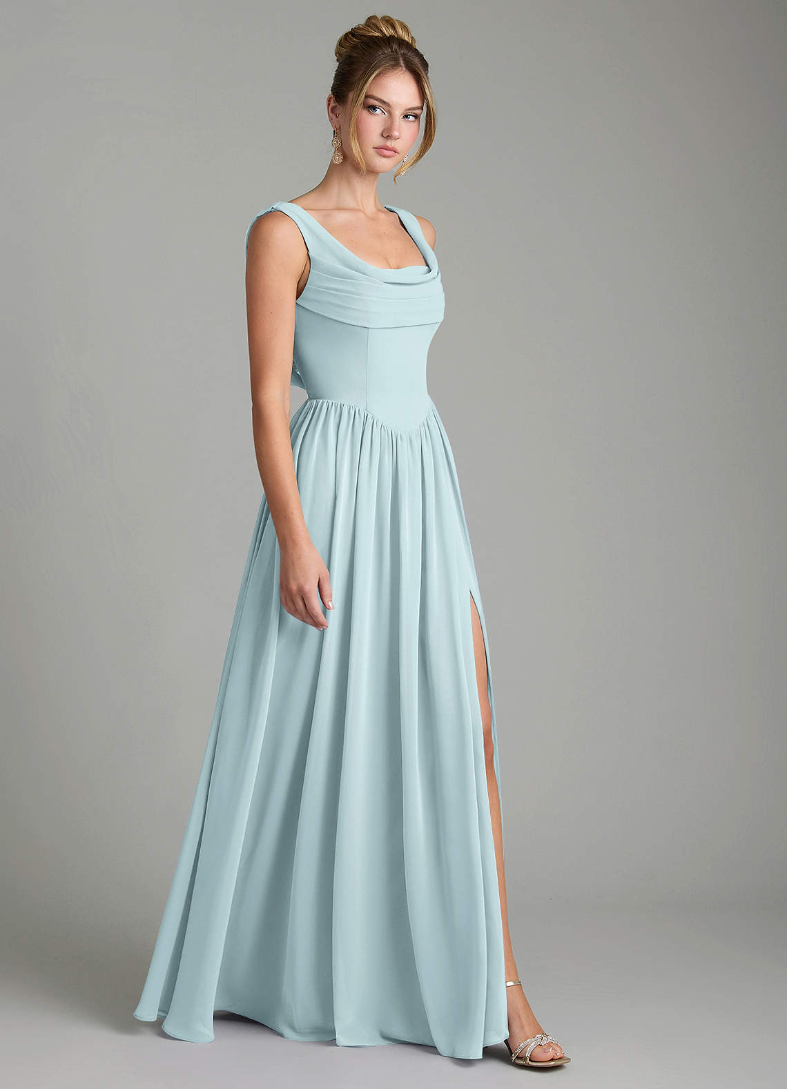 Novi A-Line Square-Neck Chiffon Bridesmaid Dress in Mist