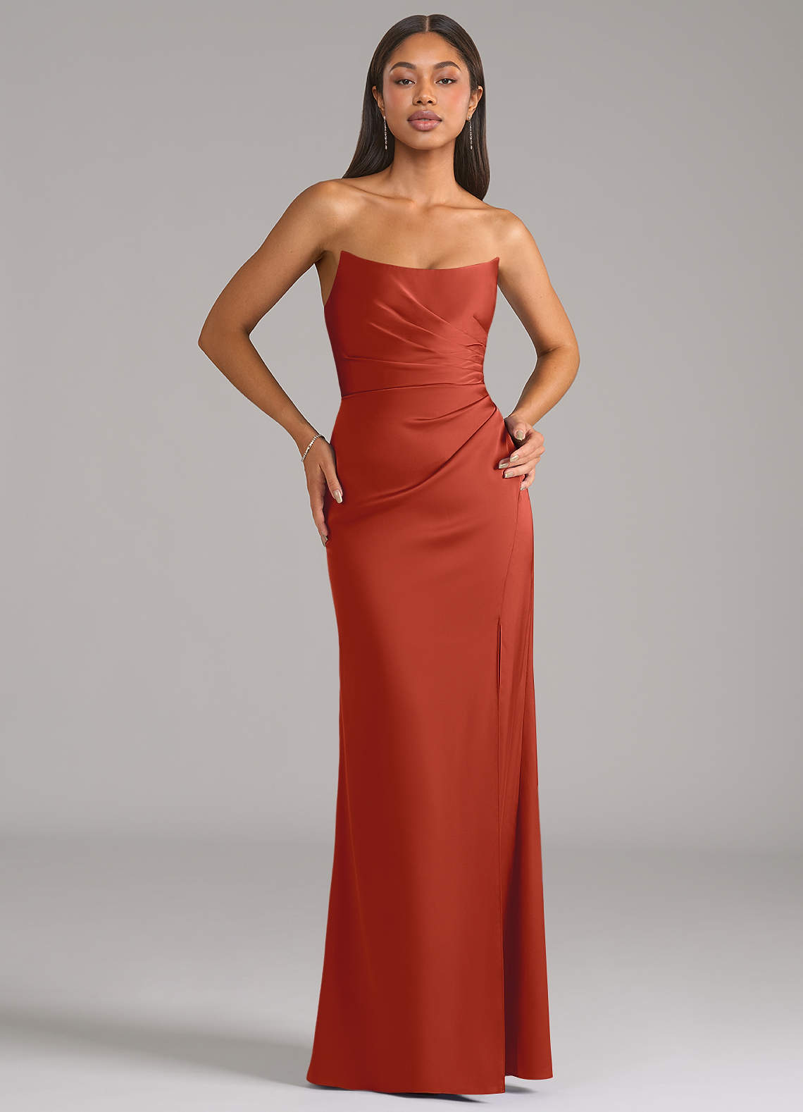 Marla Sheath Strapless Stretch Satin Bridesmaid Dress in Rust