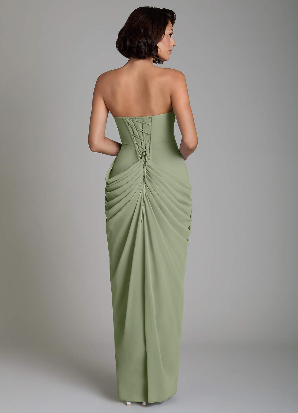 Nyra Sheath Strapless Chiffon Bridesmaid Dress in Pistachio
