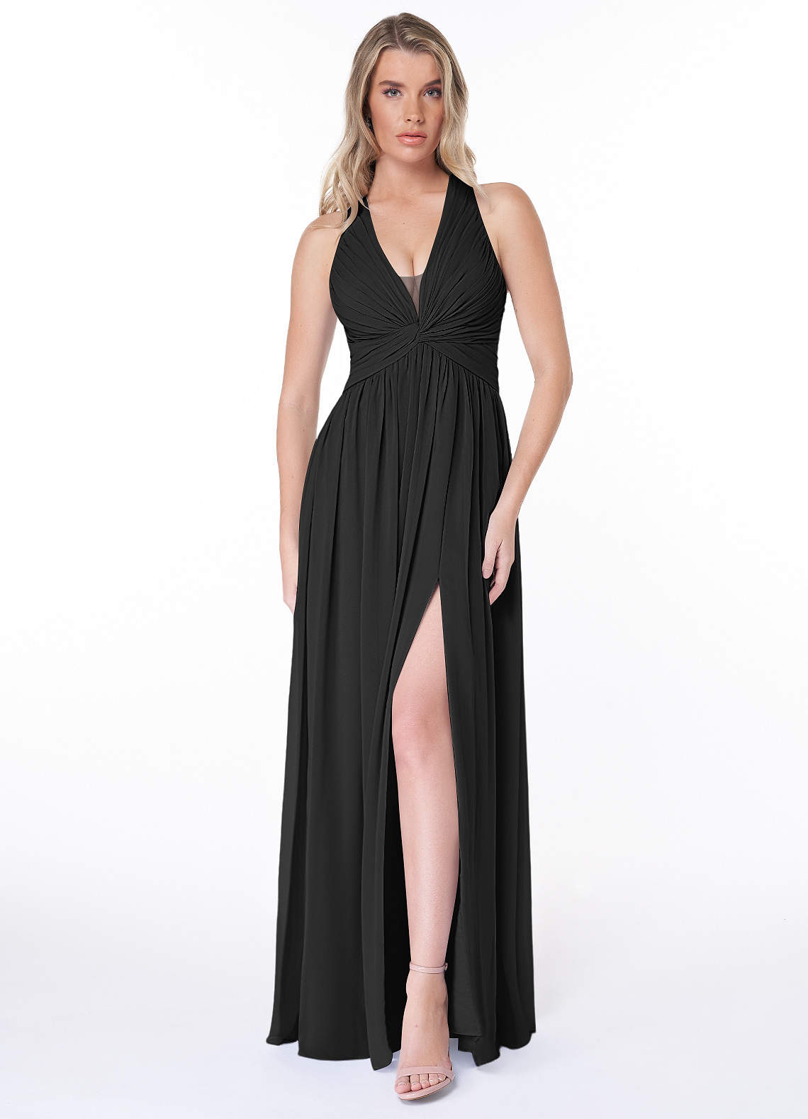 Jaclyn A-Line Halter Chiffon Bridesmaid Dress in black