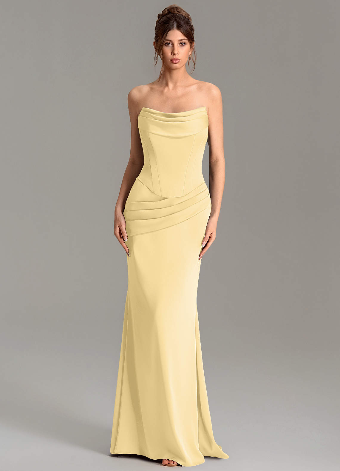 Adrienne Mermaid Cowl-Neck Stretch Satin Bridesmaid Dress in Butter