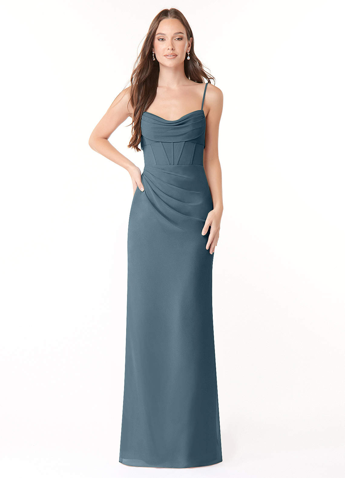 Mai Sheath Cowl-Neck Chiffon Bridesmaid Dress in Twilight