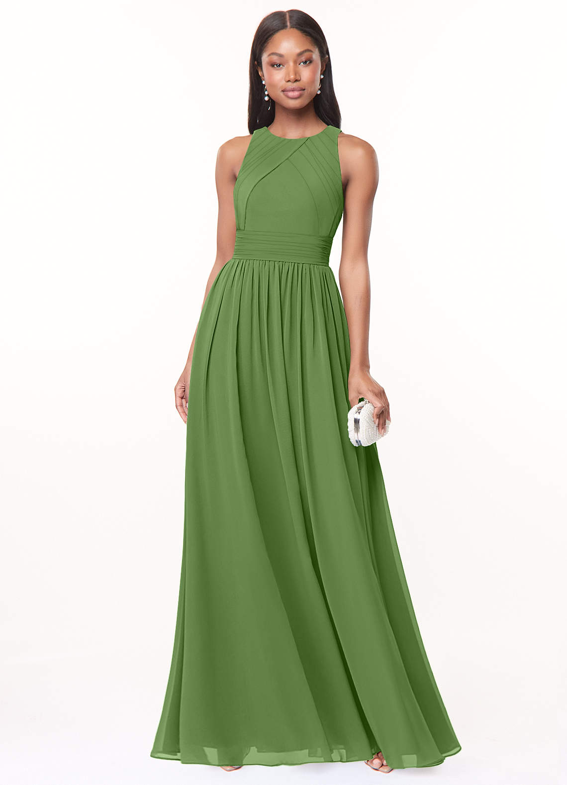 Harper A-Line Scoop-Neck Chiffon Bridesmaid Dress in Basil