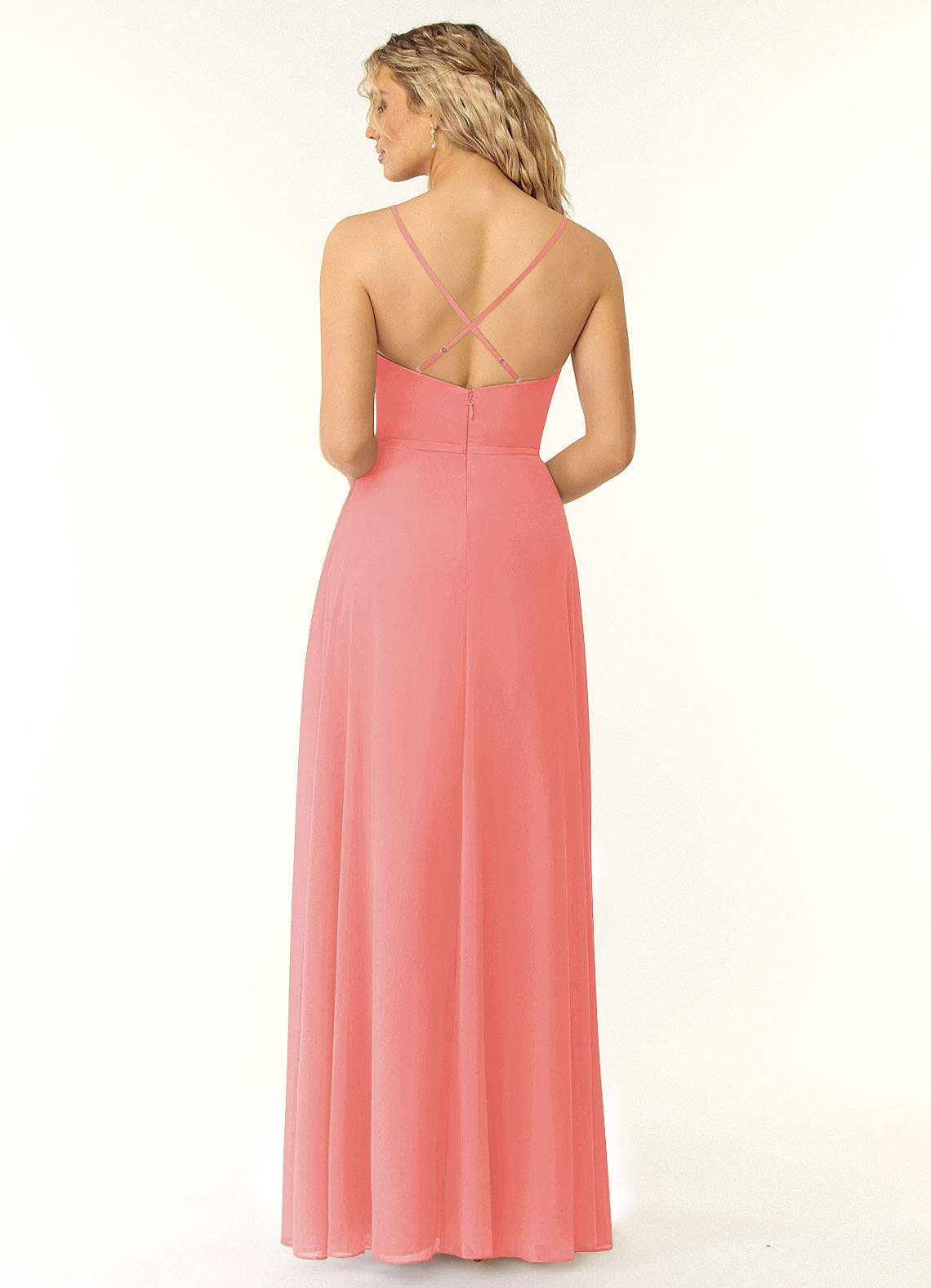 Naeem A-Line V-Neck Chiffon Bridesmaid Dress in Coral
