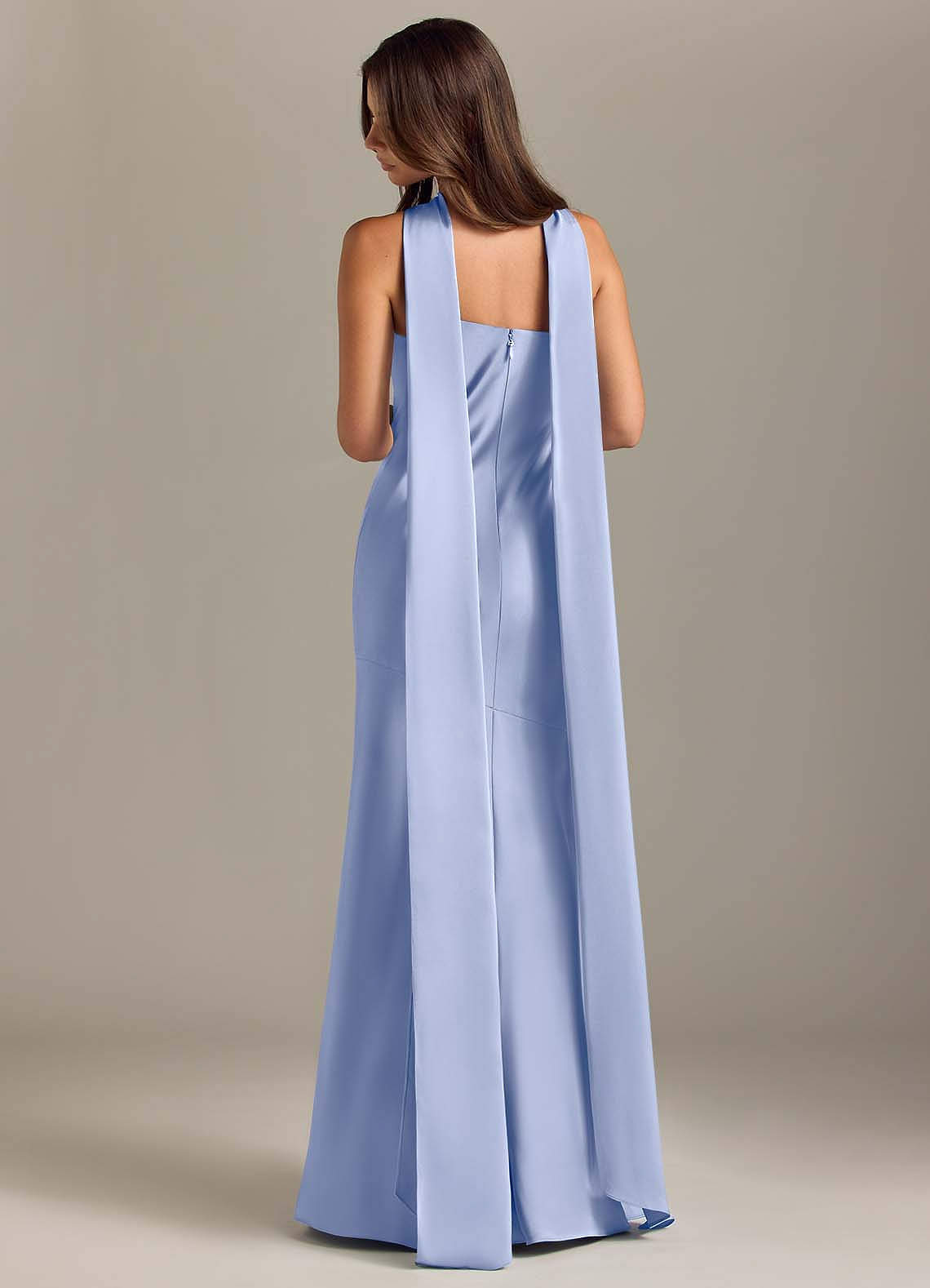 Kinsley Mermaid Halter Stretch Satin Bridesmaid Dress in Ice