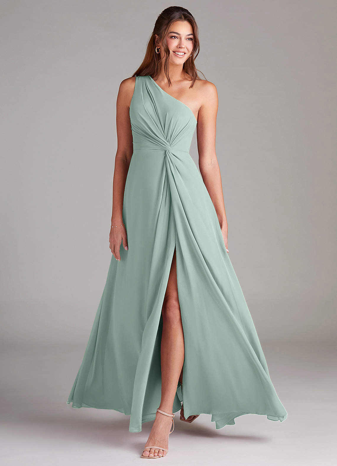 Brooke A-Line One-Shoulder Chiffon Bridesmaid Dress in Agave