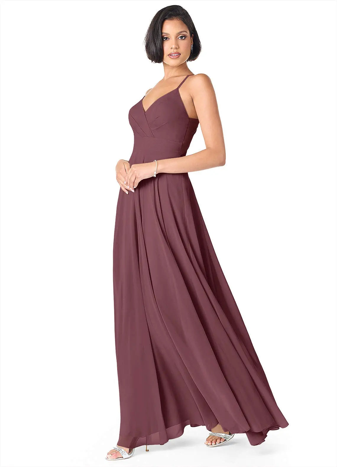Avelina A-Line V-Neck Chiffon Bridesmaid Dress in Sangria