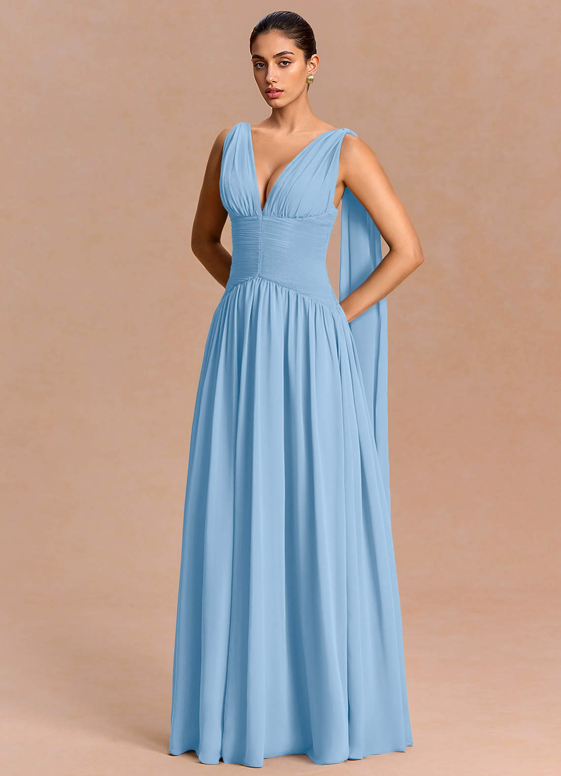 Eluney A-Line V-Neck Chiffon Evening Dress in Haze blue