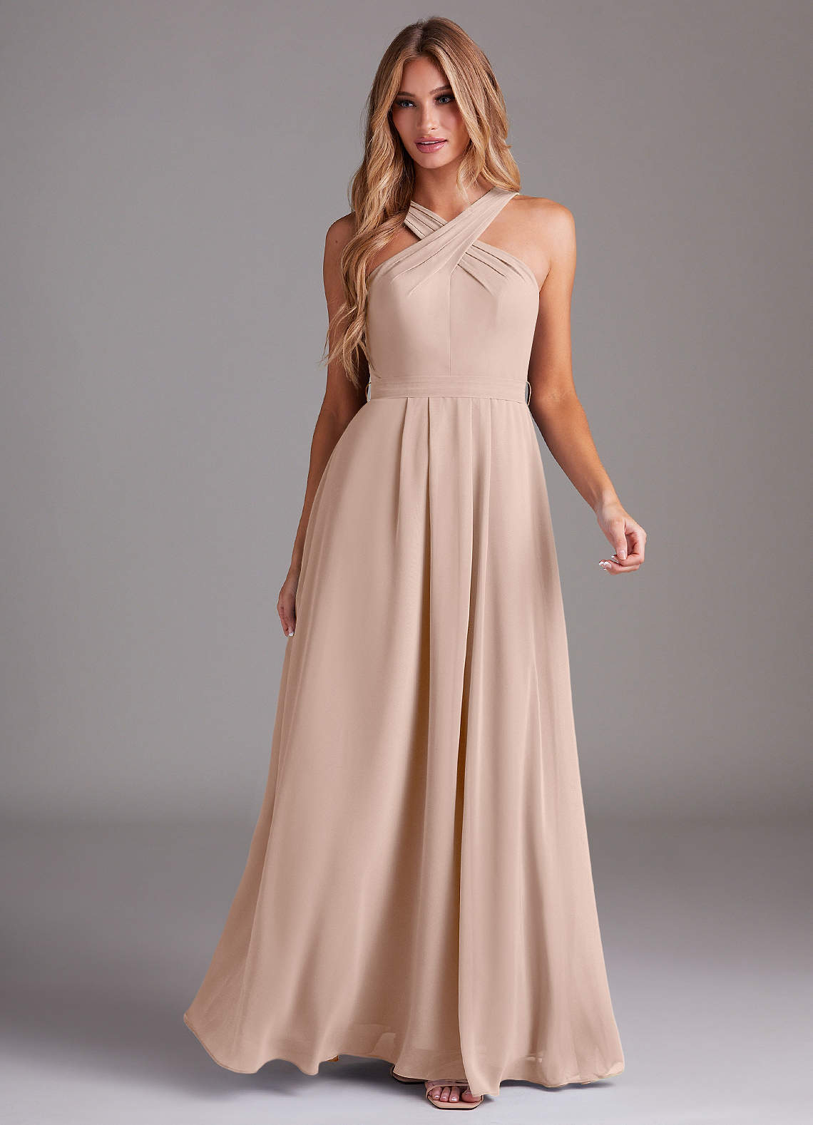 Dixie A-Line Halter Chiffon Bridesmaid Dress in English Rose