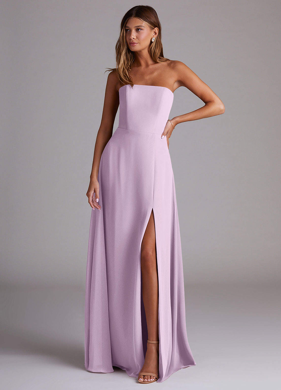 Wren A-Line Straight-Neck Chiffon Bridesmaid Dress in Frosted Lilac