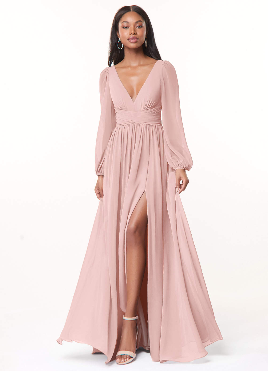 Norah A-Line V-Neck Chiffon Bridesmaid Dress in Powder Pink