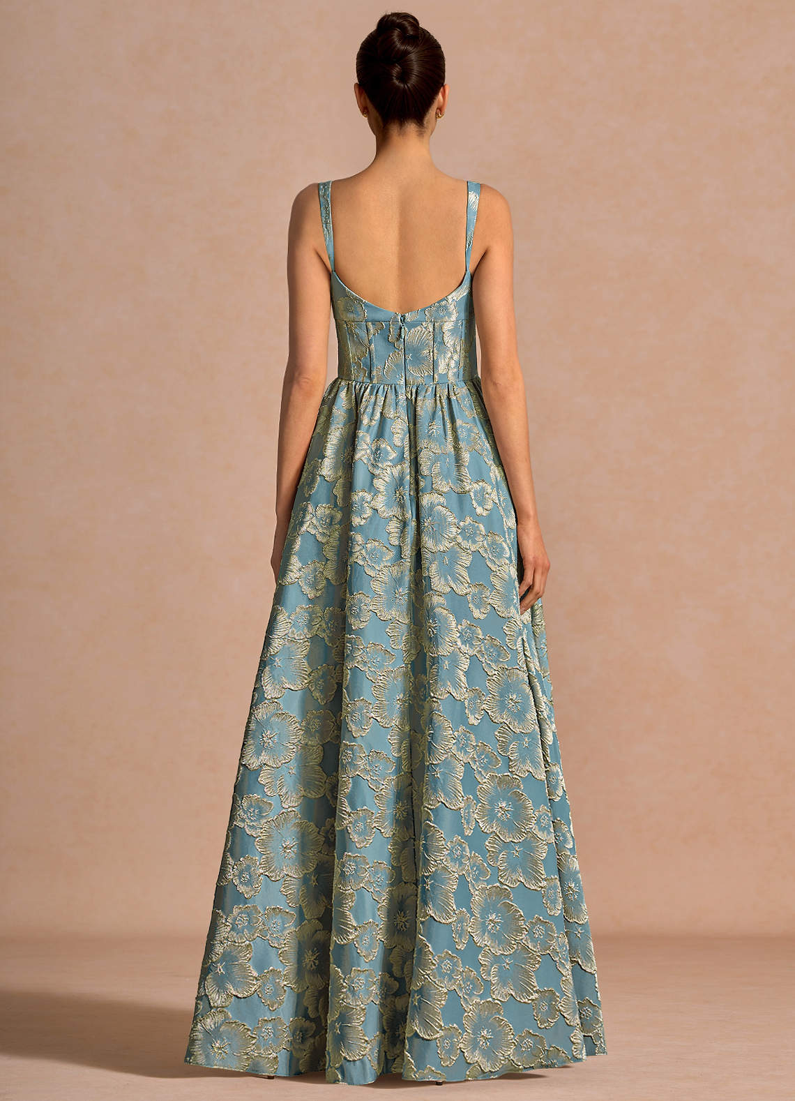Julietteh A-Line Strappy Jacquard Taffeta Evening Dress in Lake Blue