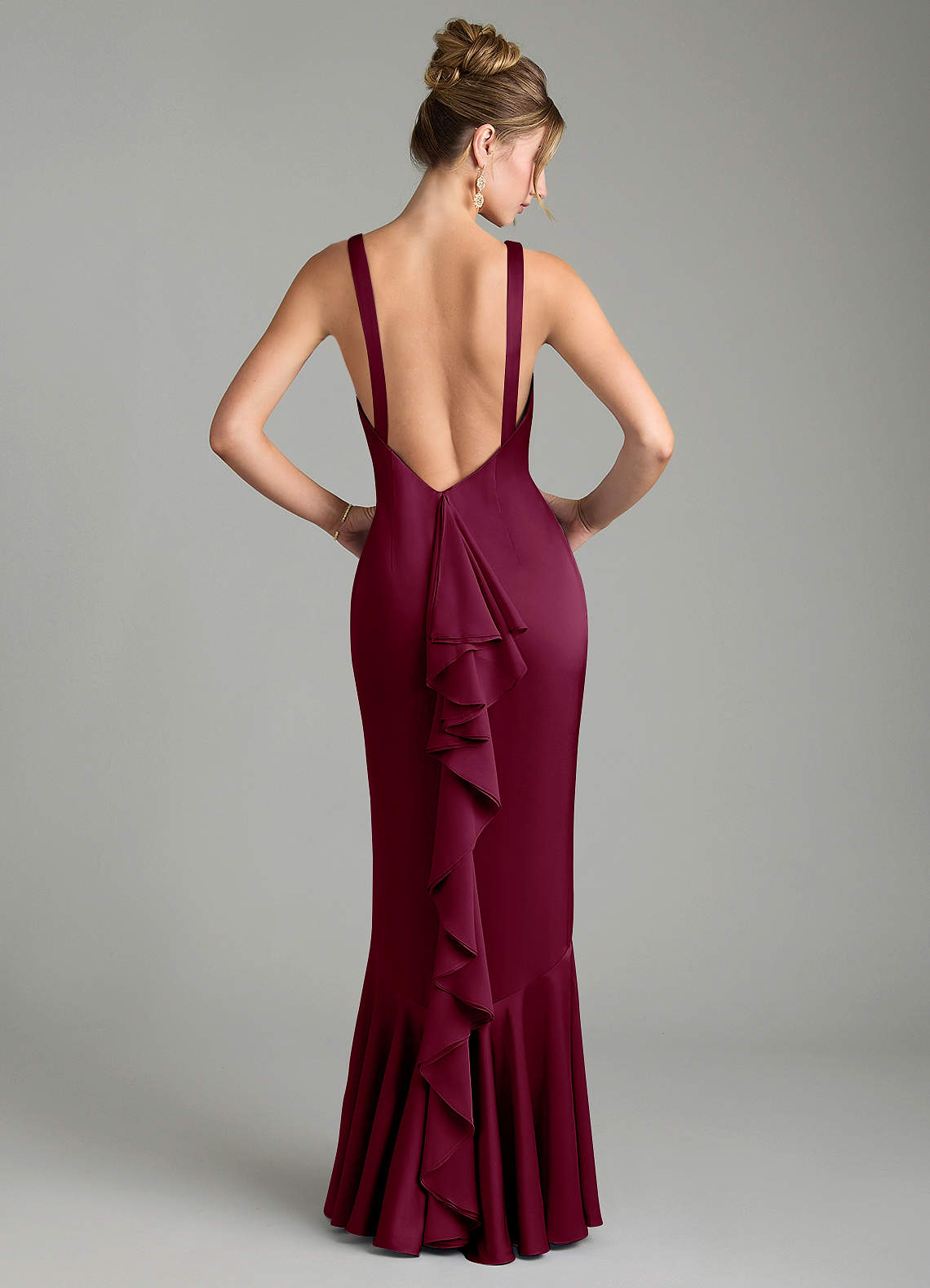 Tamera Mermaid Boat-Neck Stretch Satin and Chiffon Bridesmaid Dress in Mulberry