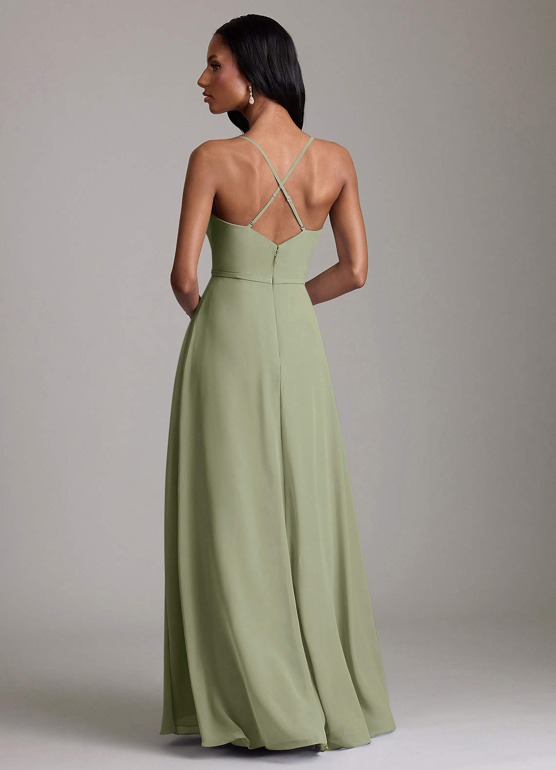 Naeem A-Line V-Neck Chiffon Bridesmaid Dress in Pistachio