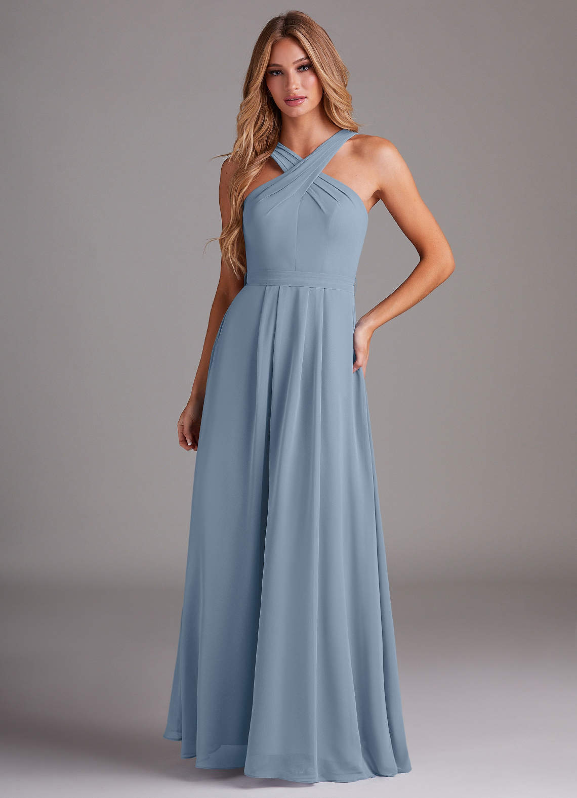 Dixie A-Line Halter Chiffon Bridesmaid Dress in dusty blue
