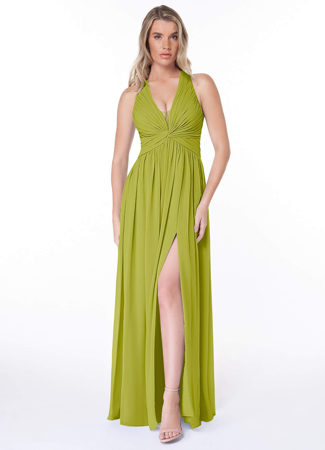 Jaclyn A-Line Halter Chiffon Bridesmaid Dress in Lemongrass