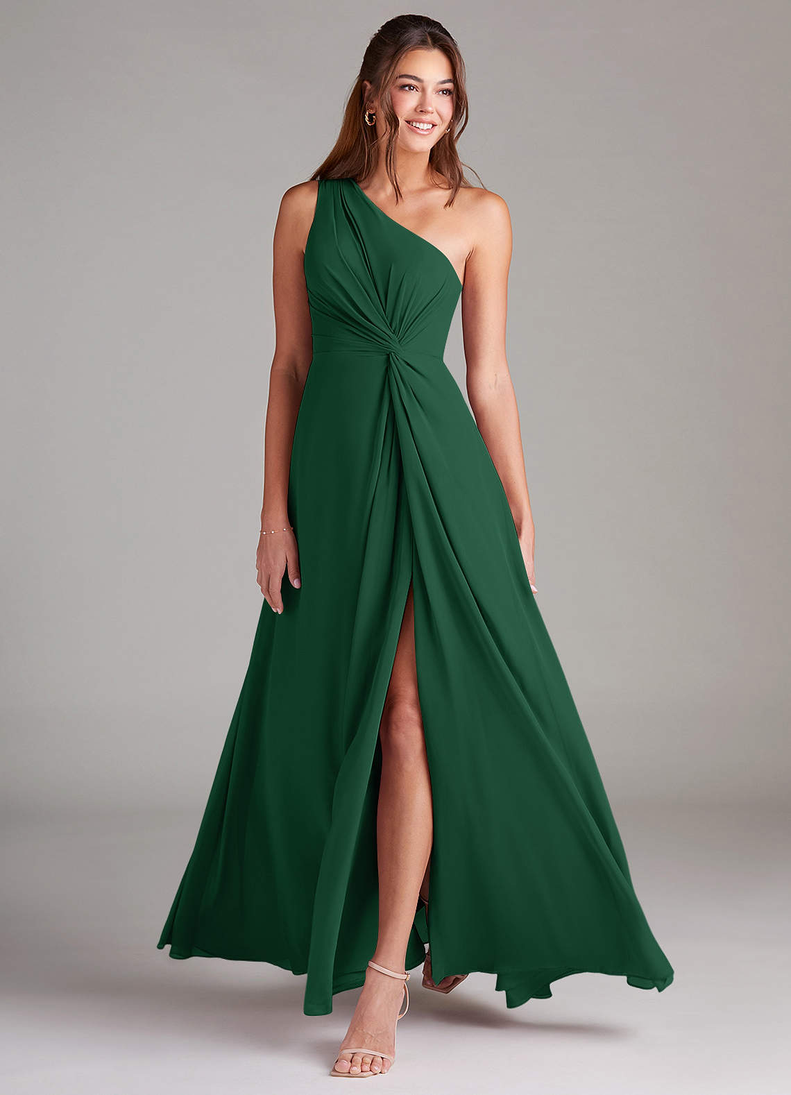 Brooke A-Line One-Shoulder Chiffon Bridesmaid Dress in Dark Green