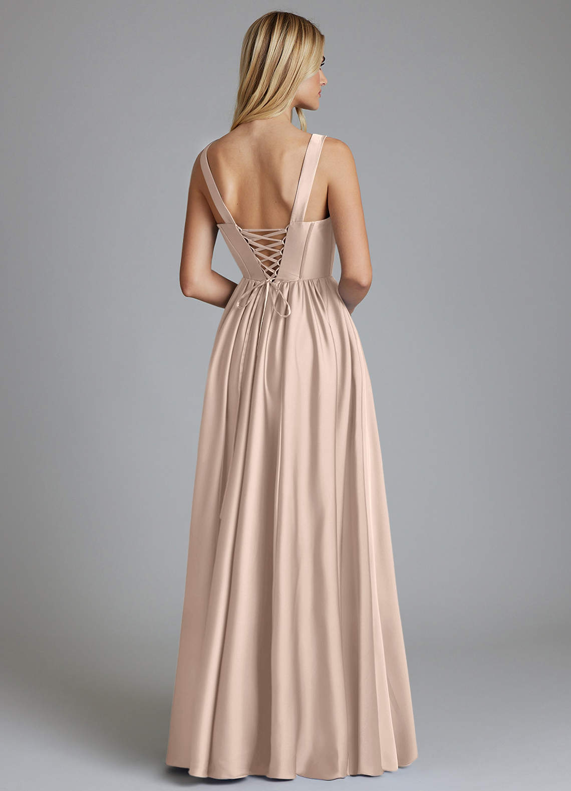Delmie A-Line V-Neck Stretch Satin Bridesmaid Dress in English Rose
