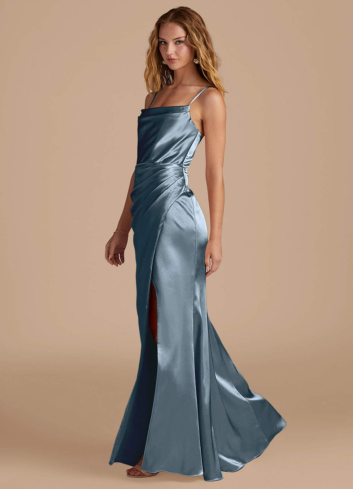 Marzia Mermaid Square-Neck Metallic Satin Bridesmaid Dress in Twilight