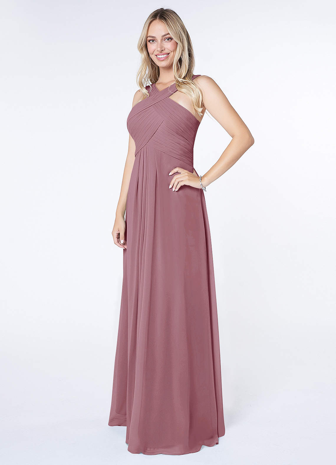 Kaleigh A-Line Halter Chiffon Bridesmaid Dress in Vintage Mauve