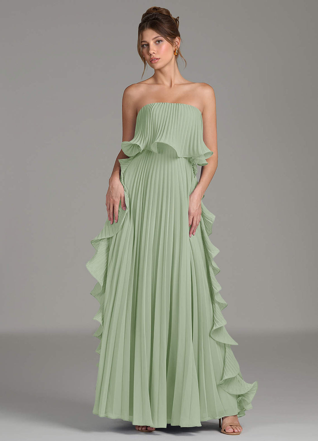 Alexia A-Line Strapless Chiffon Bridesmaid Dress in dusty blue