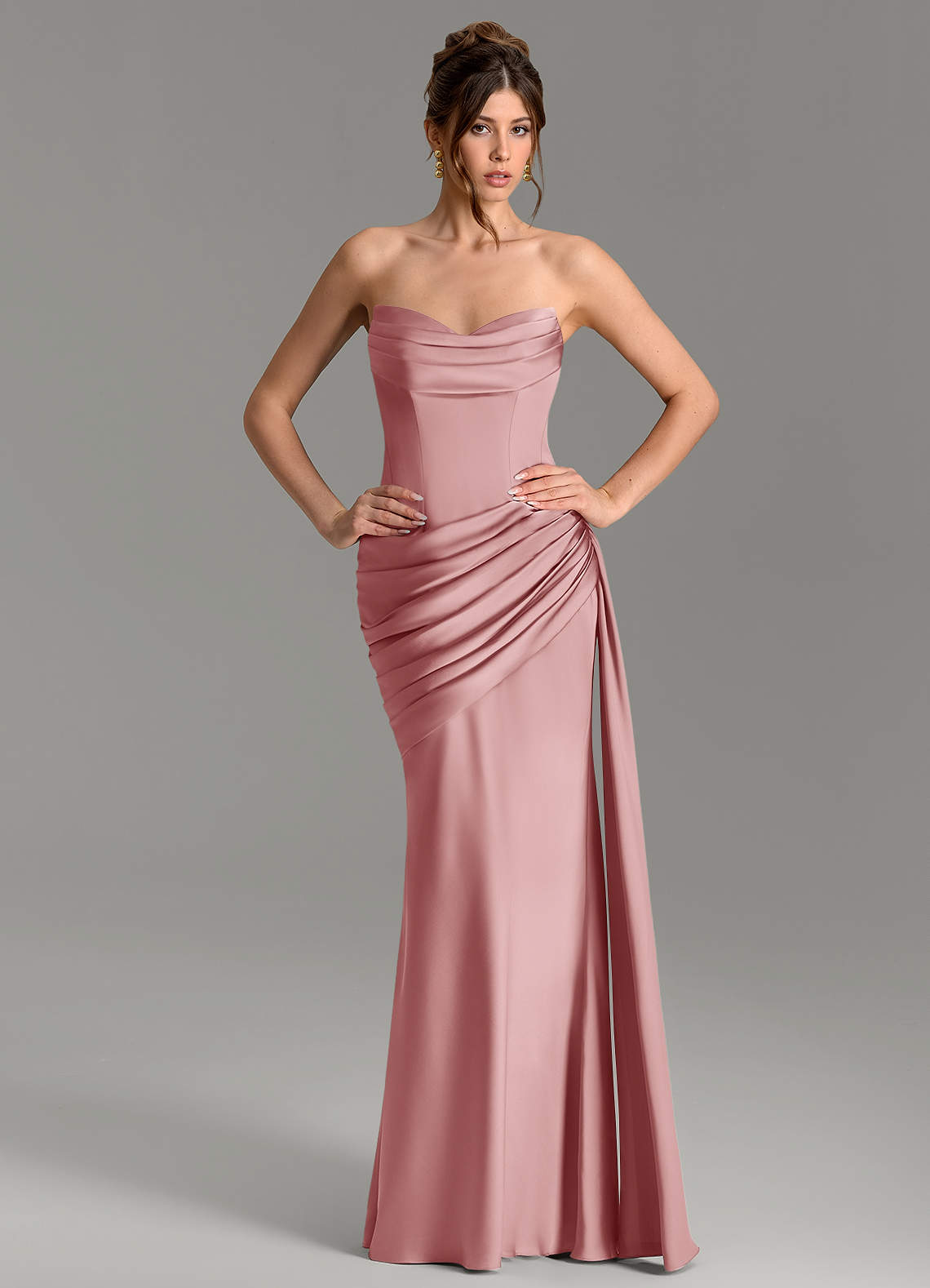 Zorah Mermaid Sweetheart Stretch Satin Bridesmaid Dress in dusty rose
